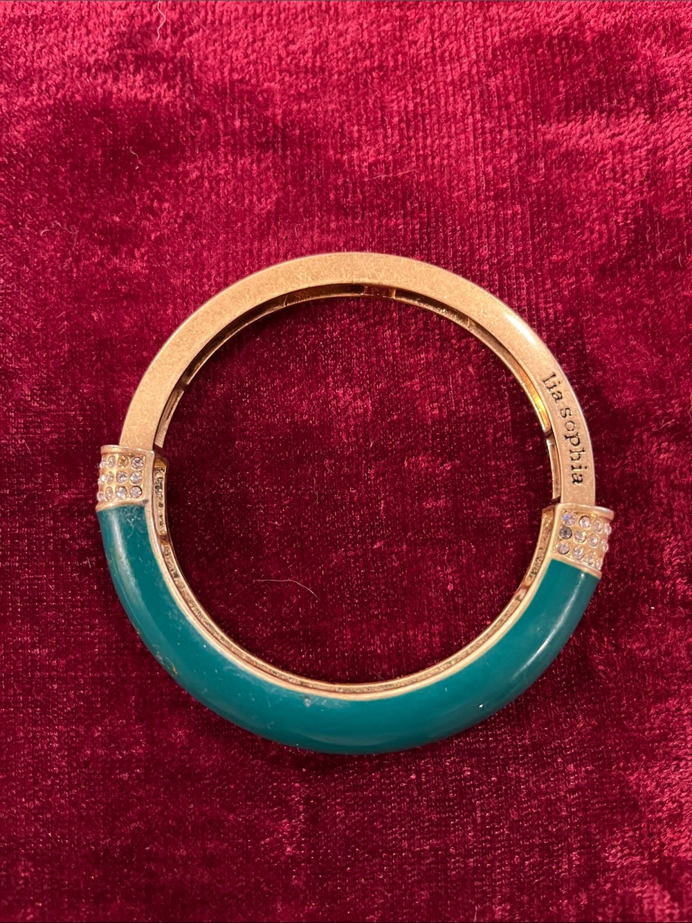 Lia Sophia Teal Enamel and Gold-Tone Hinged Bracelet with Crystal Accents